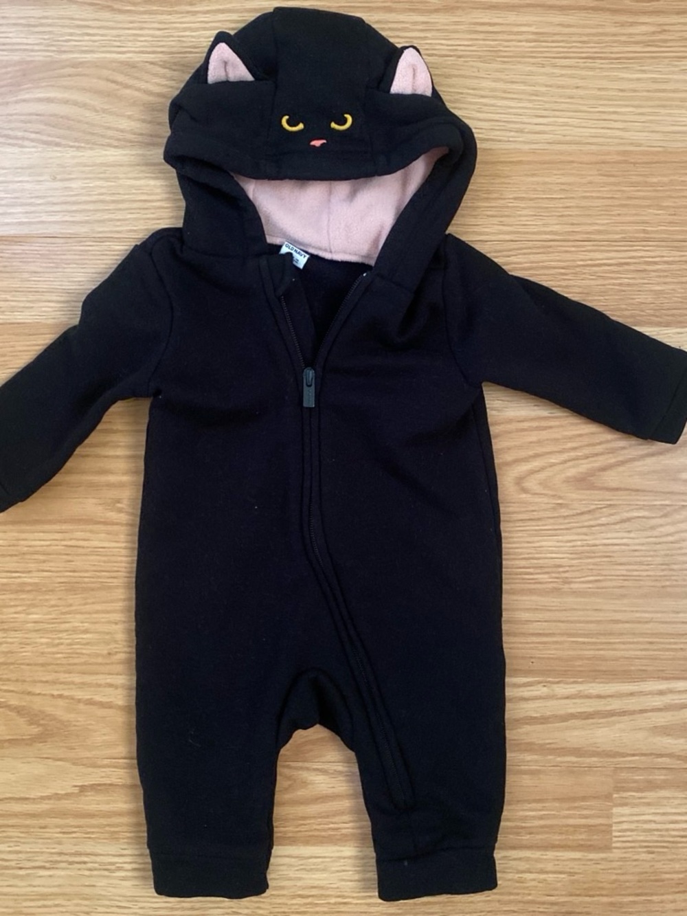 Old Navy Black Cat Hooded One-Piece with Pink Lining